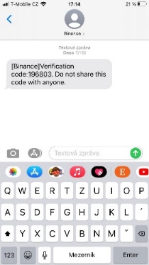 SMS verifikace od Binance